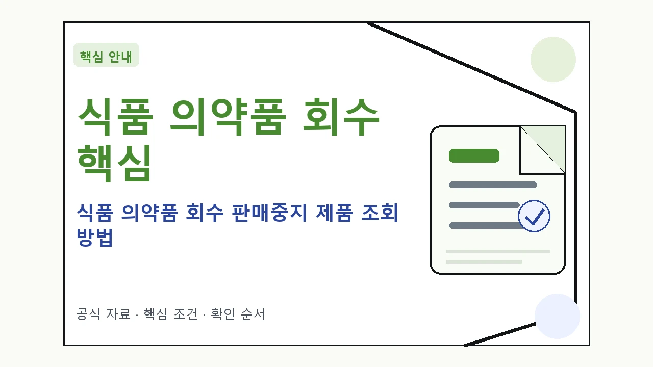 식품 의약품 회수 판매중지 제품 조회 방법 핵심 기준을 정리한 안내형 대표 이미지