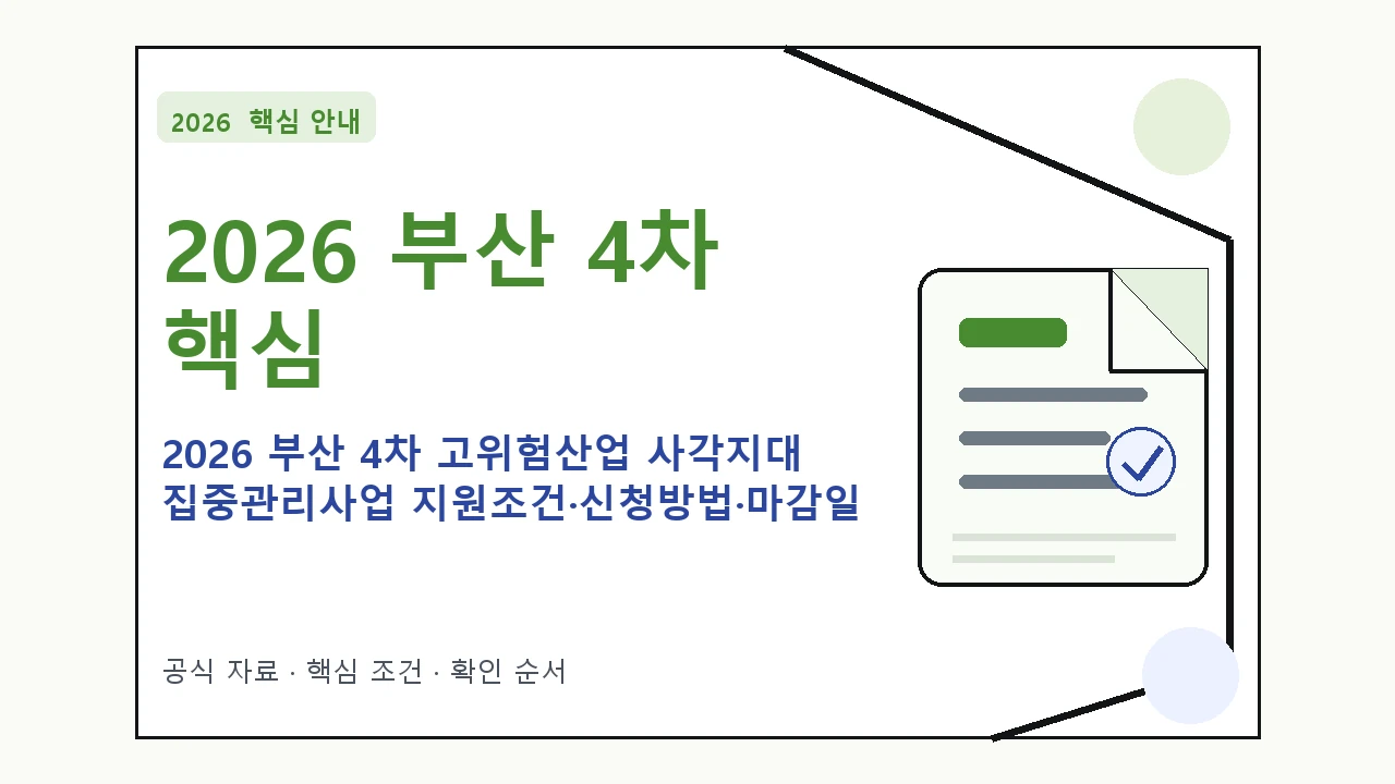 2026 부산 4차 고위험산업 사각지대 집중관리사업 지원조건·신청방법·마감일 핵심 기준을 정리한 안내형 대표 이미지