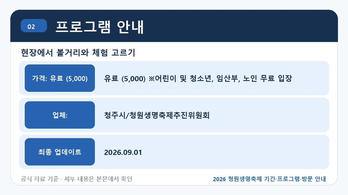 2026 청원생명축제 기간·프로그램·방문 안내 프로그램 안내 핵심 정보를 정리한 안내 이미지