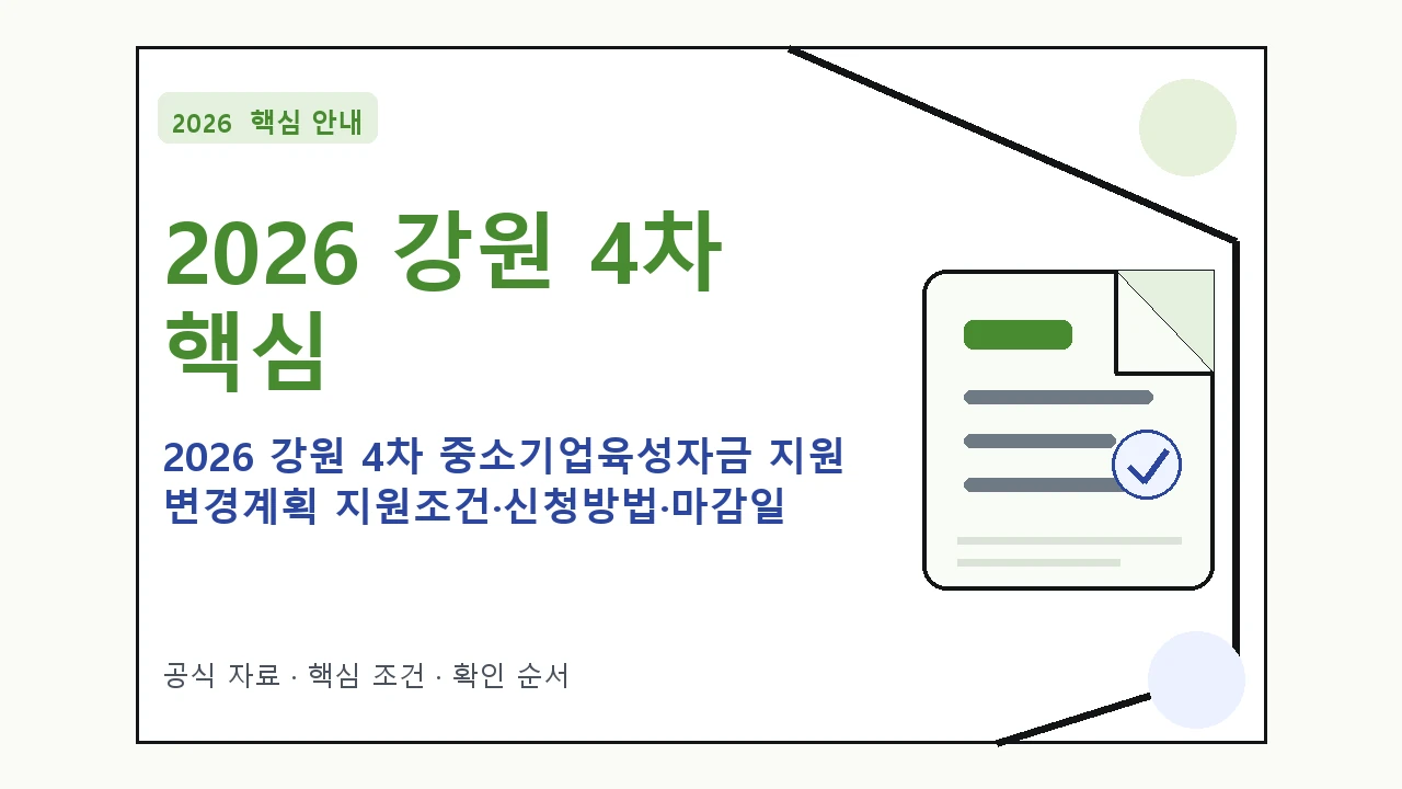 2026 강원 4차 중소기업육성자금 지원 변경계획 지원조건·신청방법·마감일 핵심 기준을 정리한 안내형 대표 이미지