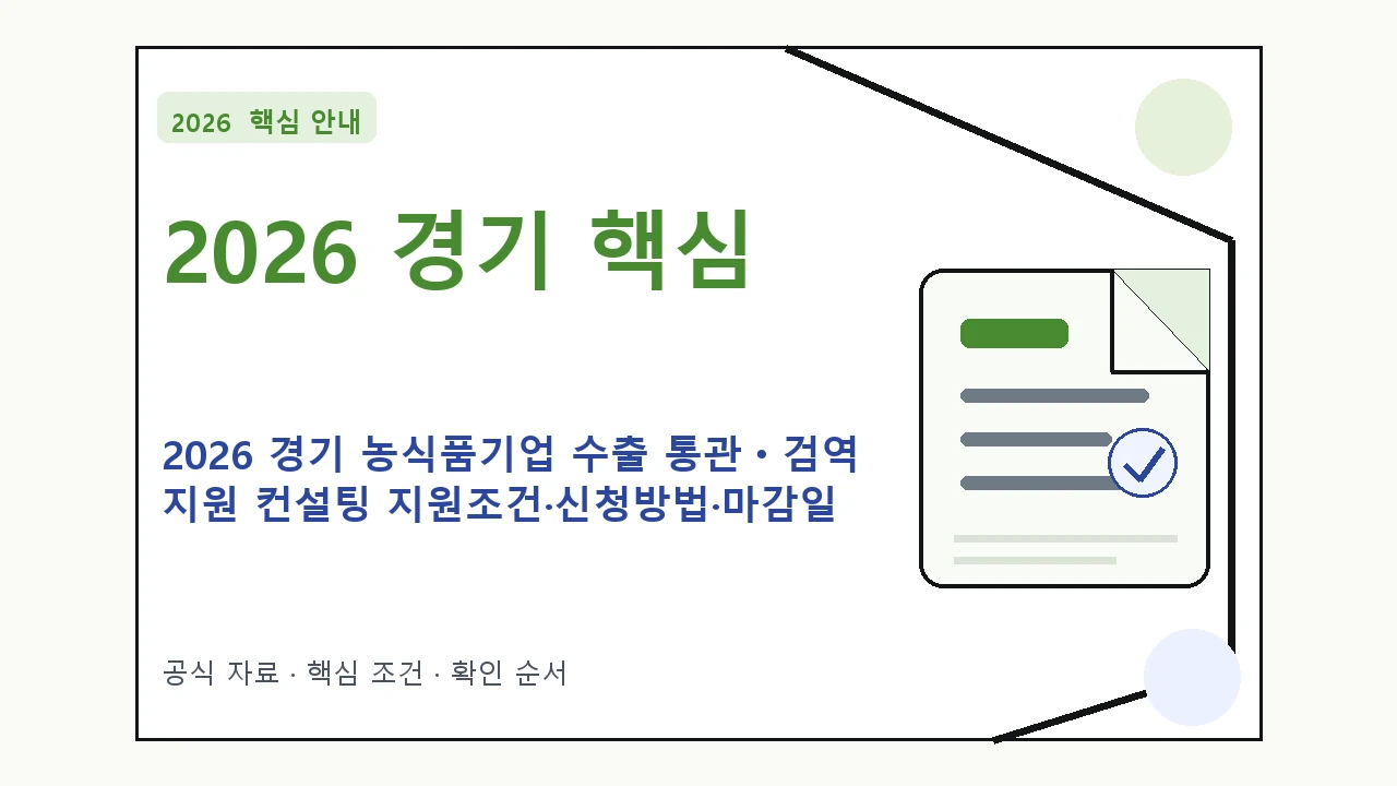 2026 경기 농식품기업 수출 통관ㆍ검역 지원 컨설팅 지원조건·신청방법·마감일 핵심 기준을 정리한 안내형 대표 이미지