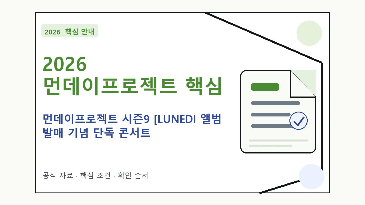 2026 먼데이프로젝트 시즌9 [LUNEDI 앨범 발매 기념 단독 콘서트 ‘ANEW’] 예매 일정·티켓 가격·공연장 핵심 기준을 정리한 안내형 대표 이미지