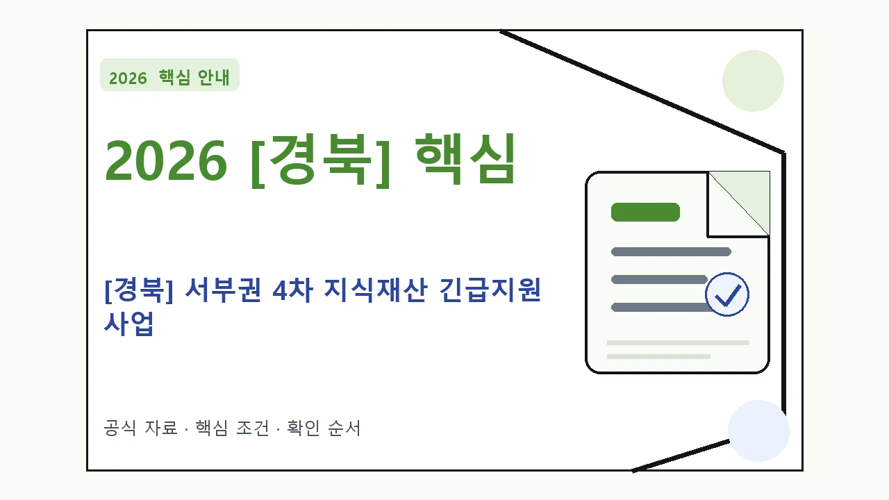 2026 [경북] 서부권 4차 지식재산 긴급지원 사업 지원조건·신청방법·마감일 핵심 기준을 정리한 안내형 대표 이미지